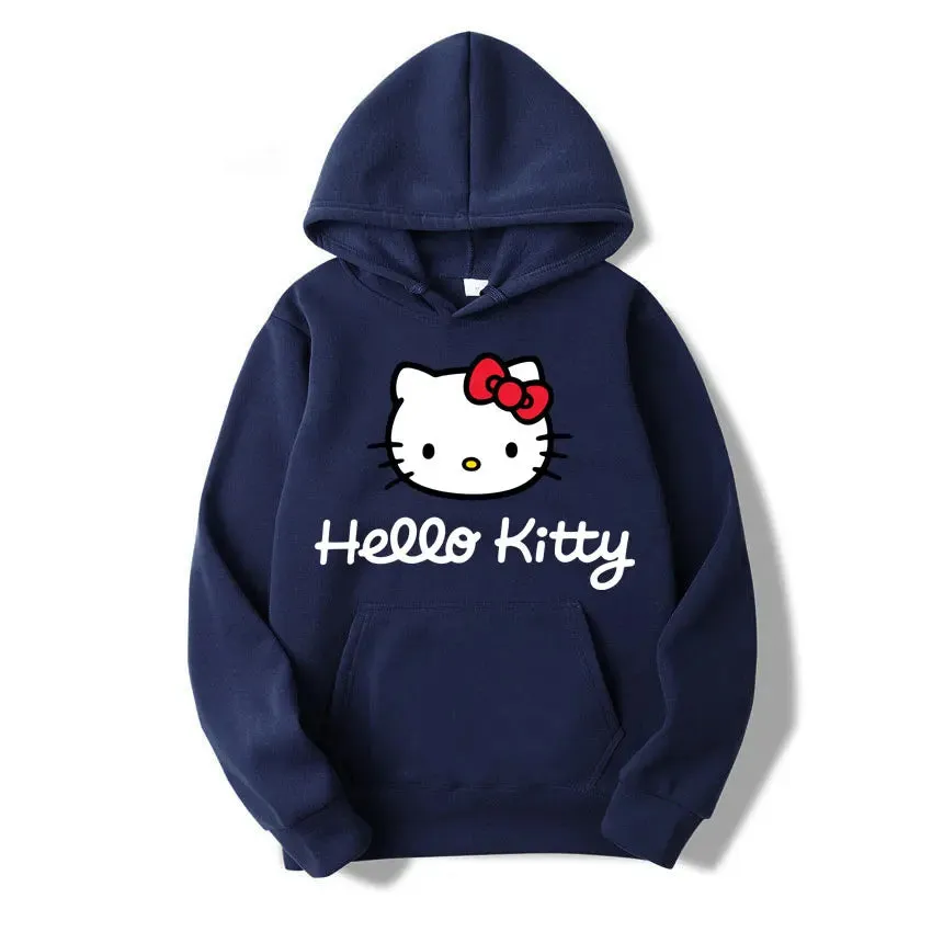 Hello Kitty Hoodie - Unisex Kawaii Oversized Pullover for Women and Men, Perfect for Spring and Fall