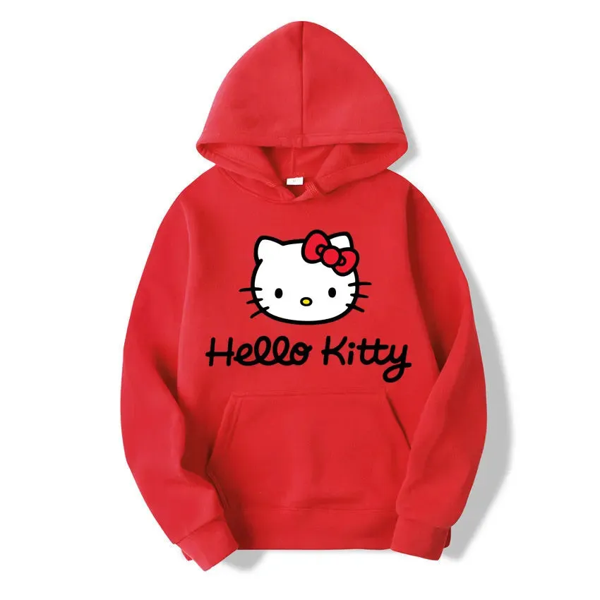 Hello Kitty Hoodie - Unisex Kawaii Oversized Pullover for Women and Men, Perfect for Spring and Fall