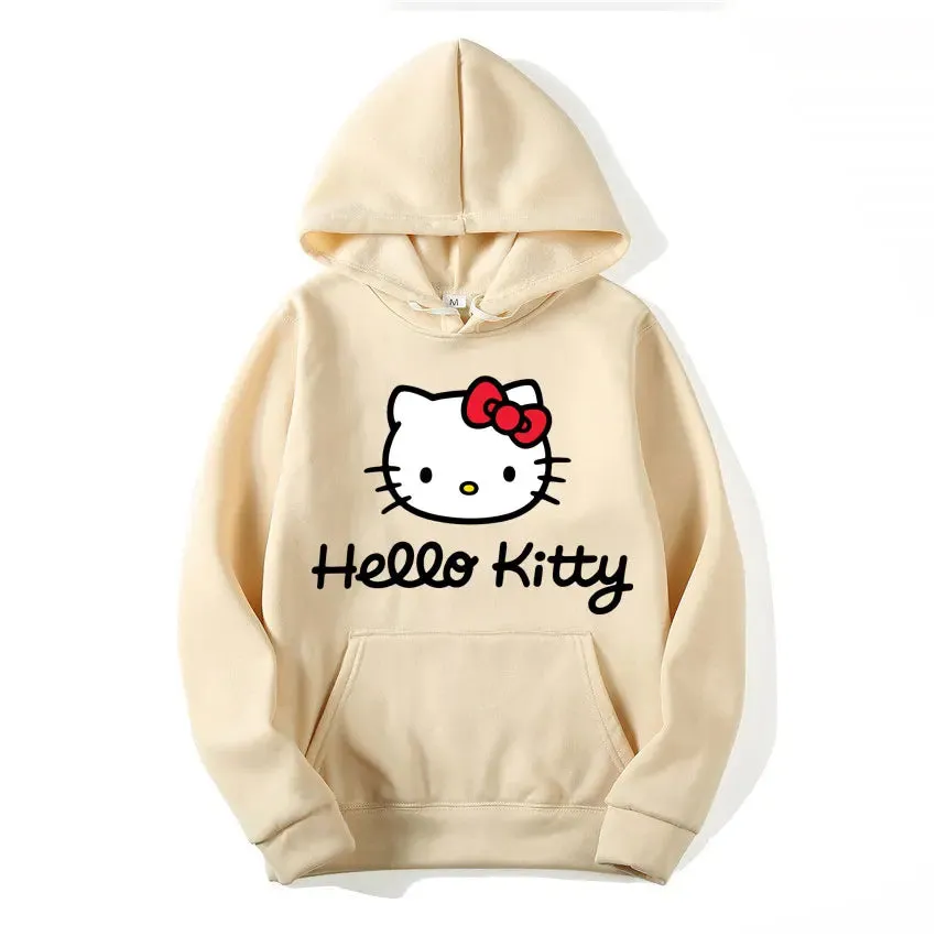 Hello Kitty Hoodie - Unisex Kawaii Oversized Pullover for Women and Men, Perfect for Spring and Fall