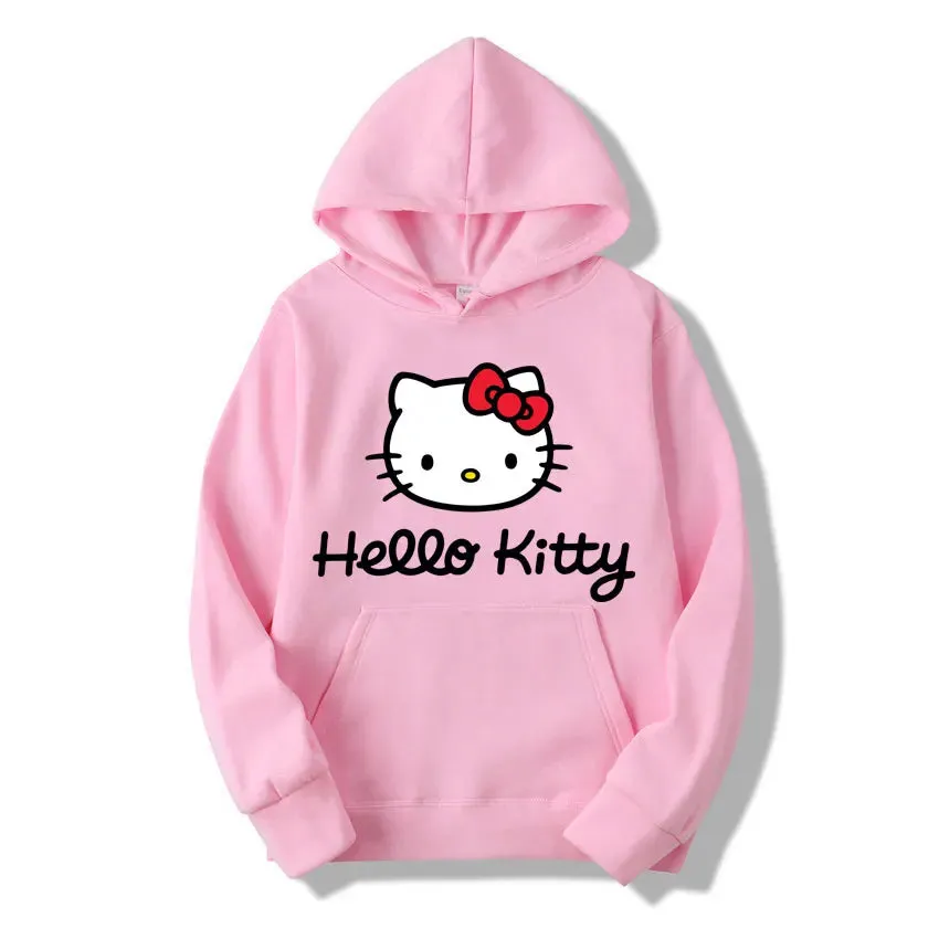 Hello Kitty Hoodie - Unisex Kawaii Oversized Pullover for Women and Men, Perfect for Spring and Fall