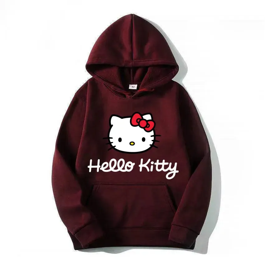 Hello Kitty Hoodie - Unisex Kawaii Oversized Pullover for Women and Men, Perfect for Spring and Fall