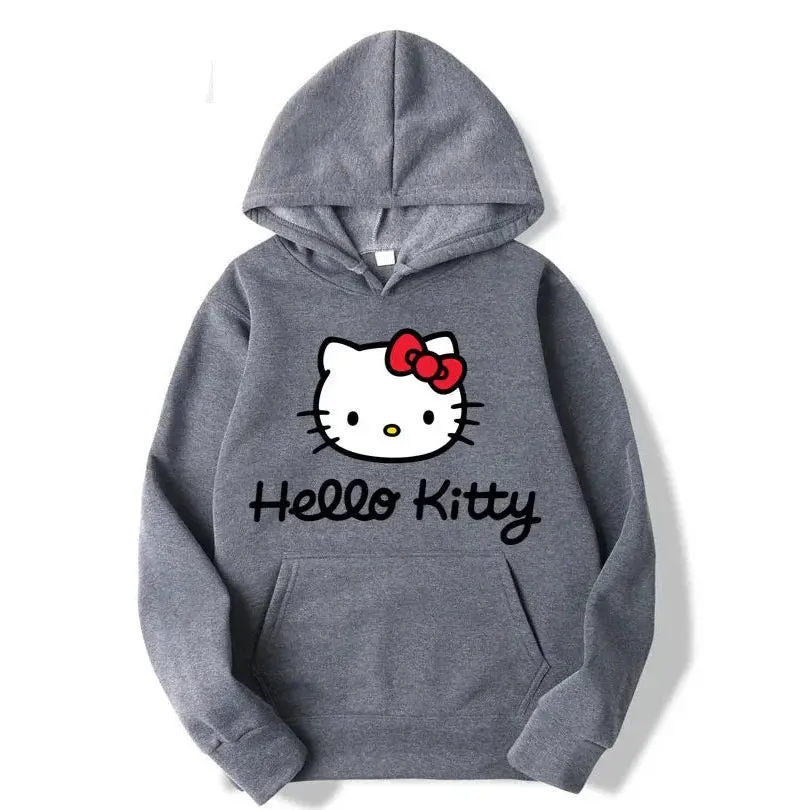 Hello Kitty Hoodie - Unisex Kawaii Oversized Pullover for Women and Men, Perfect for Spring and Fall