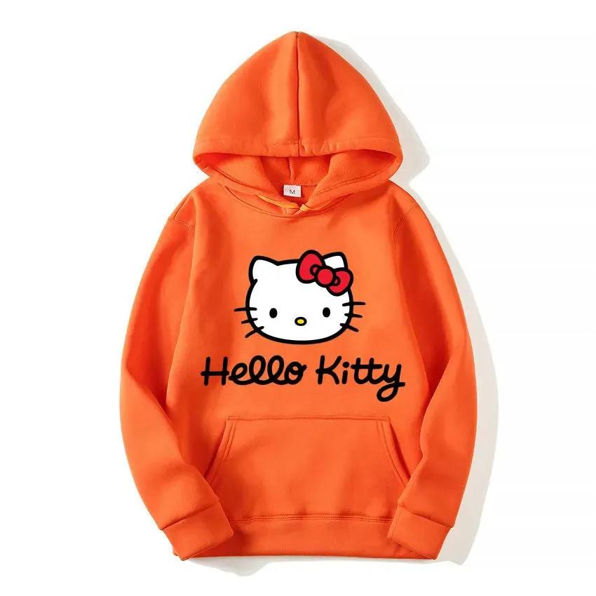 Hello Kitty Hoodie - Unisex Kawaii Oversized Pullover for Women and Men, Perfect for Spring and Fall