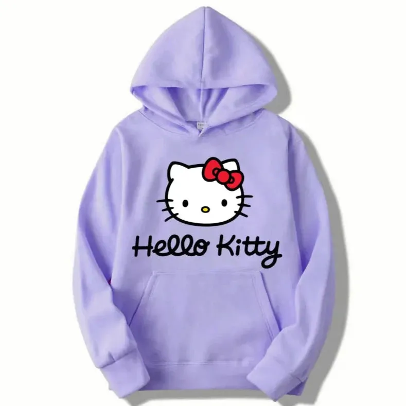 Hello Kitty Hoodie - Unisex Kawaii Oversized Pullover for Women and Men, Perfect for Spring and Fall