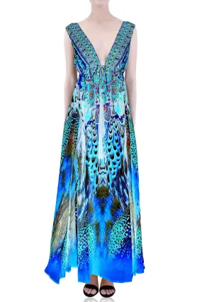 High Slit Plunging V Neck Maxi Dress