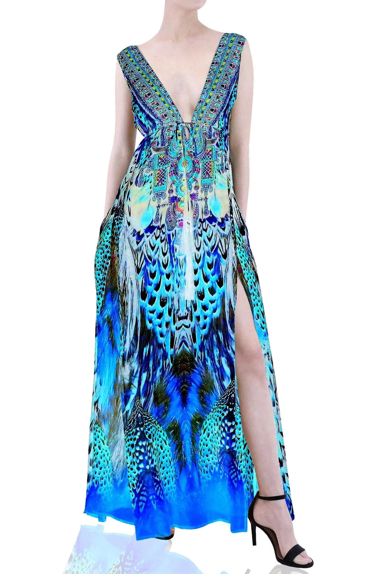 High Slit Plunging V Neck Maxi Dress