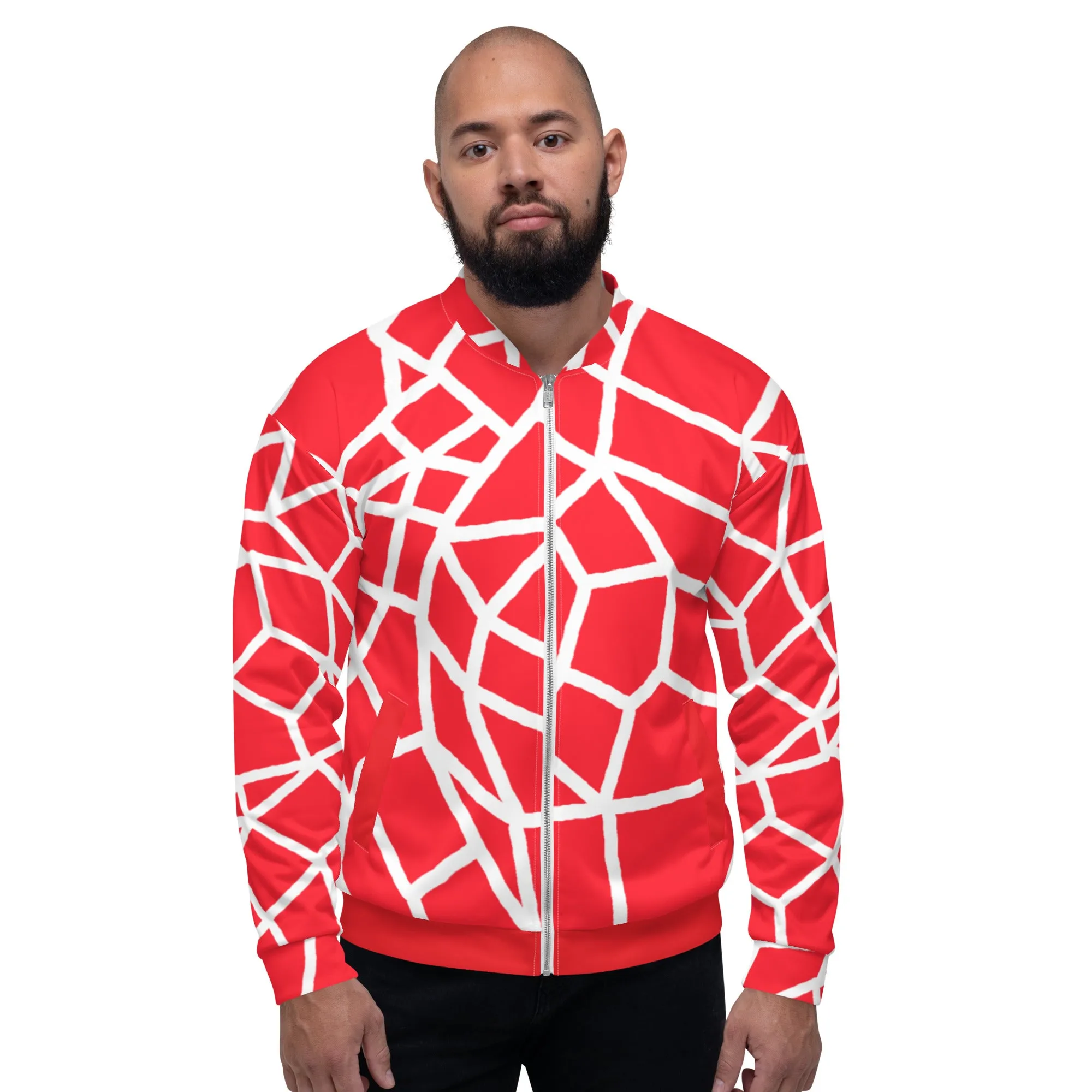 Insook Hwang's art_Creative Mind Unisex Bomber Jacket_white on Red orange