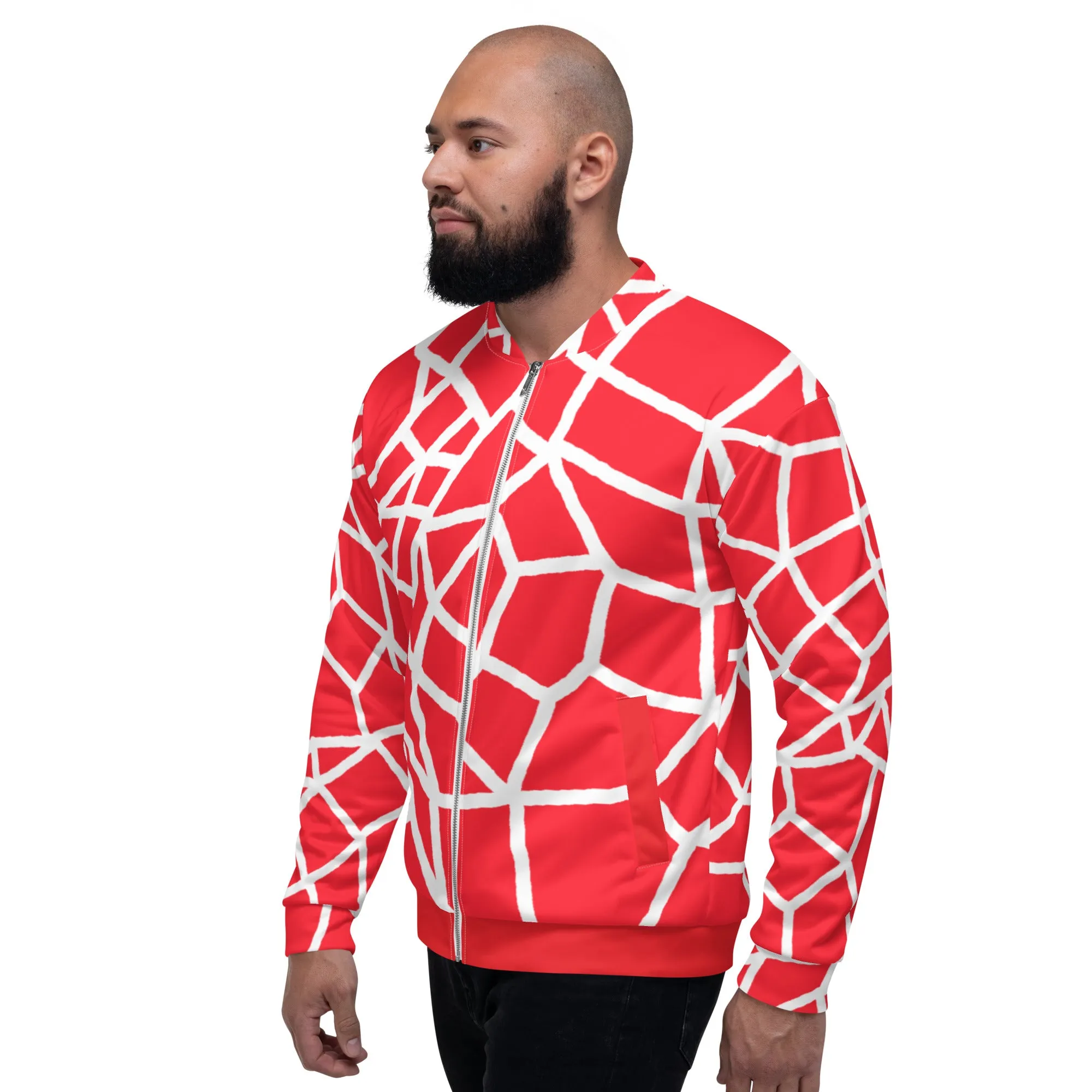 Insook Hwang's art_Creative Mind Unisex Bomber Jacket_white on Red orange