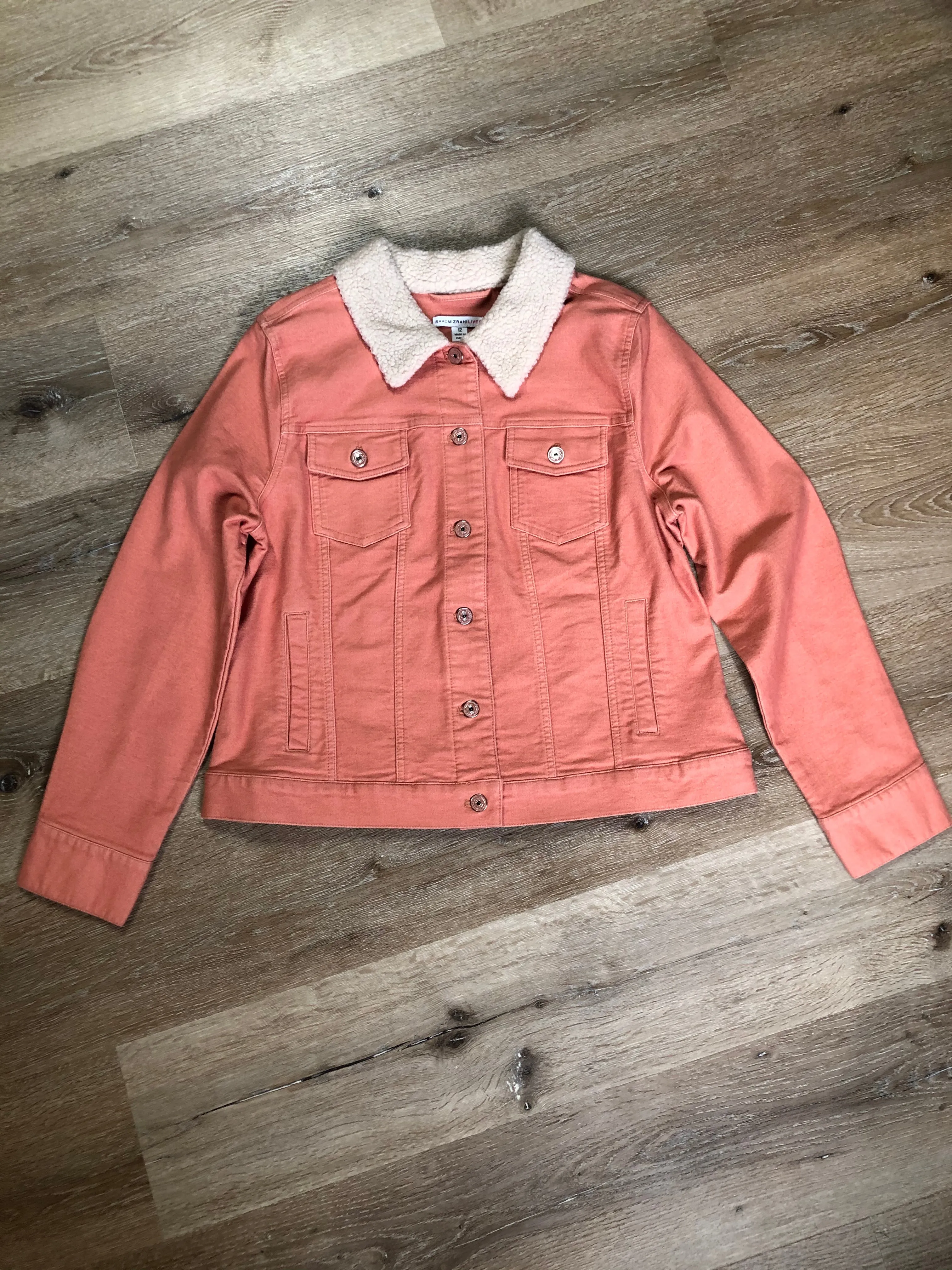 Isaac Mizrahi Live! Pink Stretch Denim Jean Sherpa Jacket SOLD