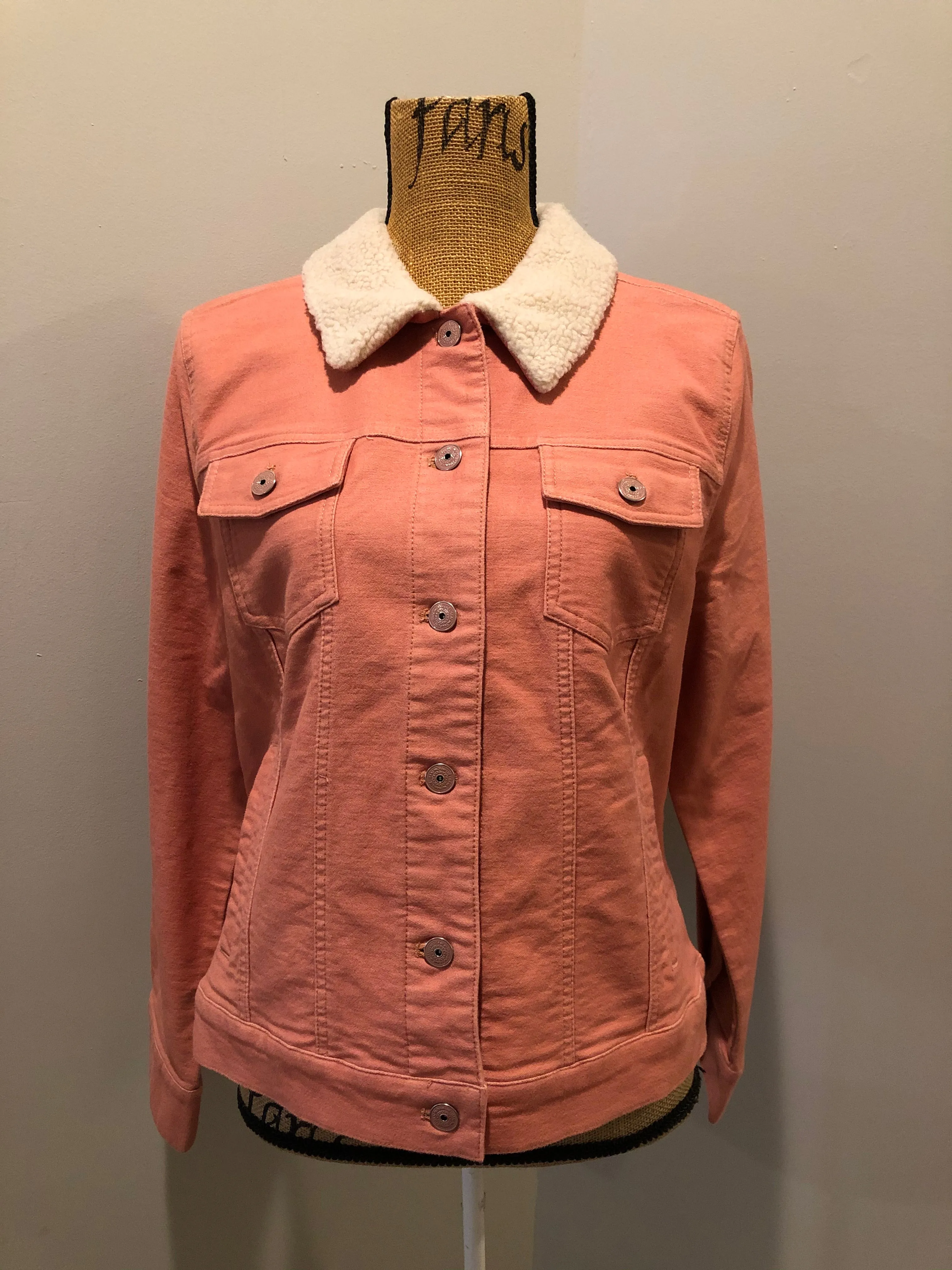 Isaac Mizrahi Live! Pink Stretch Denim Jean Sherpa Jacket SOLD