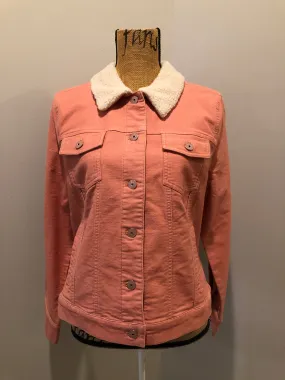 Isaac Mizrahi Live! Pink Stretch Denim Jean Sherpa Jacket SOLD
