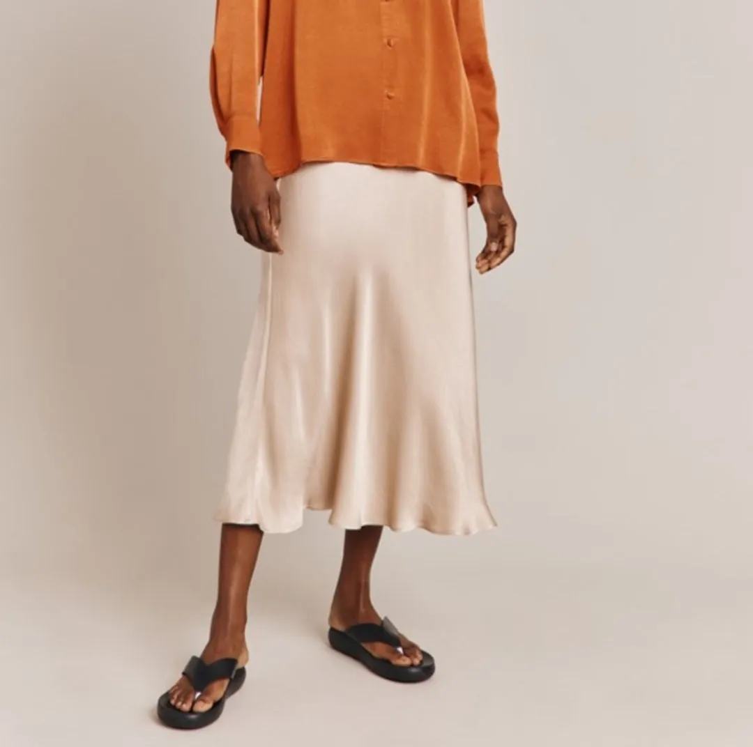Ivory Bias Cut Satin Skirt