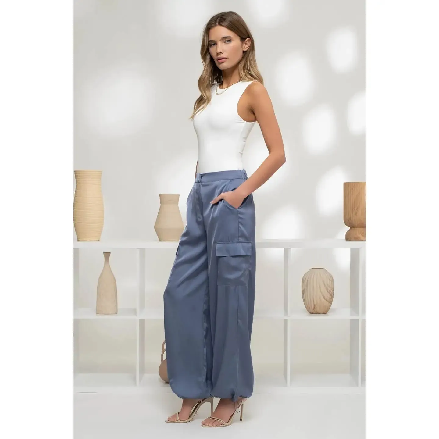 Jasmin Cargo Satin Joggers