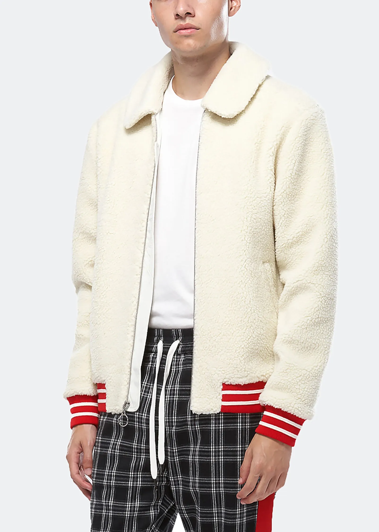 Konus Men's Sherpa Zipup Jacket in Off White