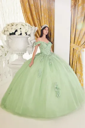 Lace Off The Shoulder Layered Tulle Quinceanera Ball Gown By Ladivine 15710