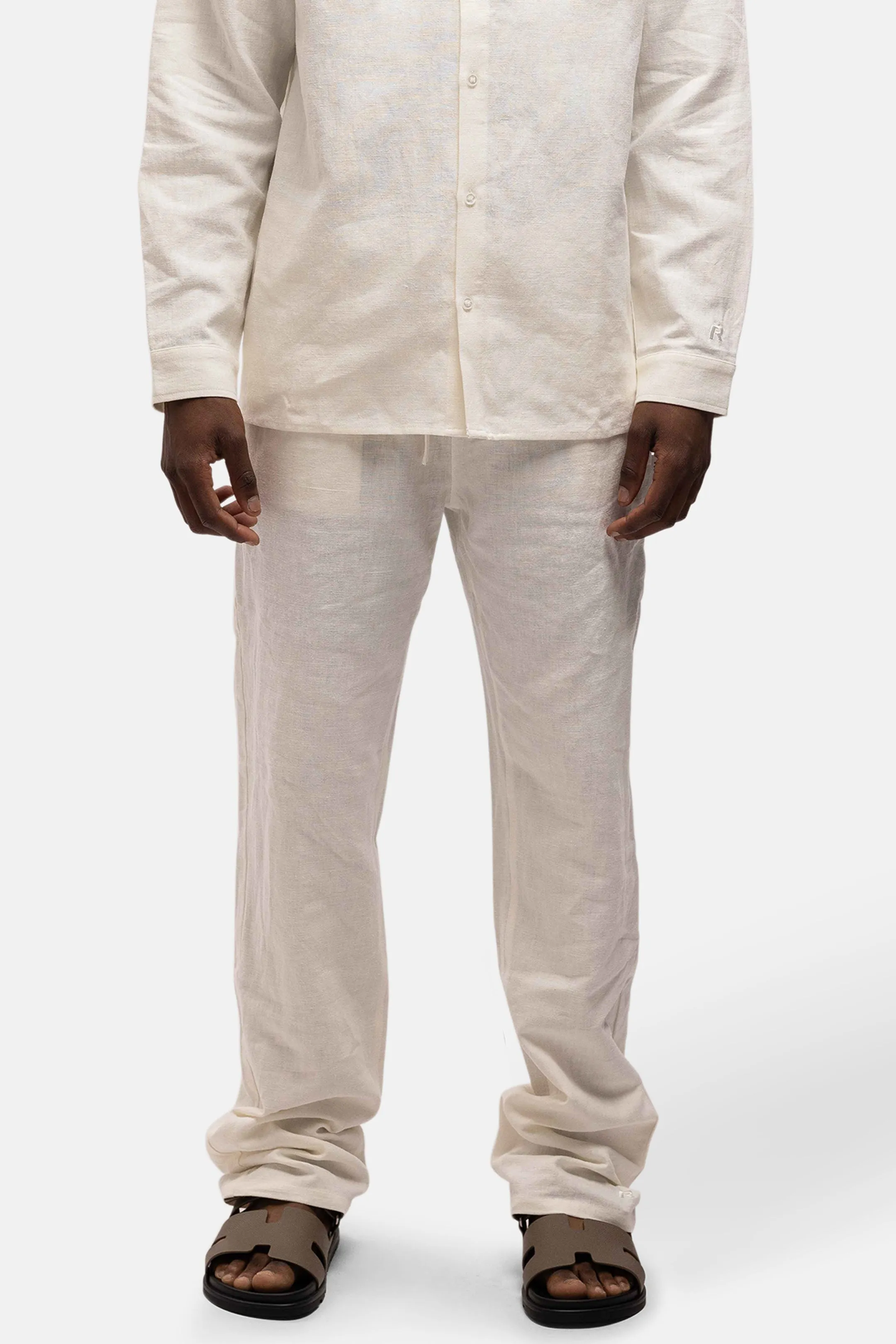 LINEN STRAIGHT LEG PANTS WHITE