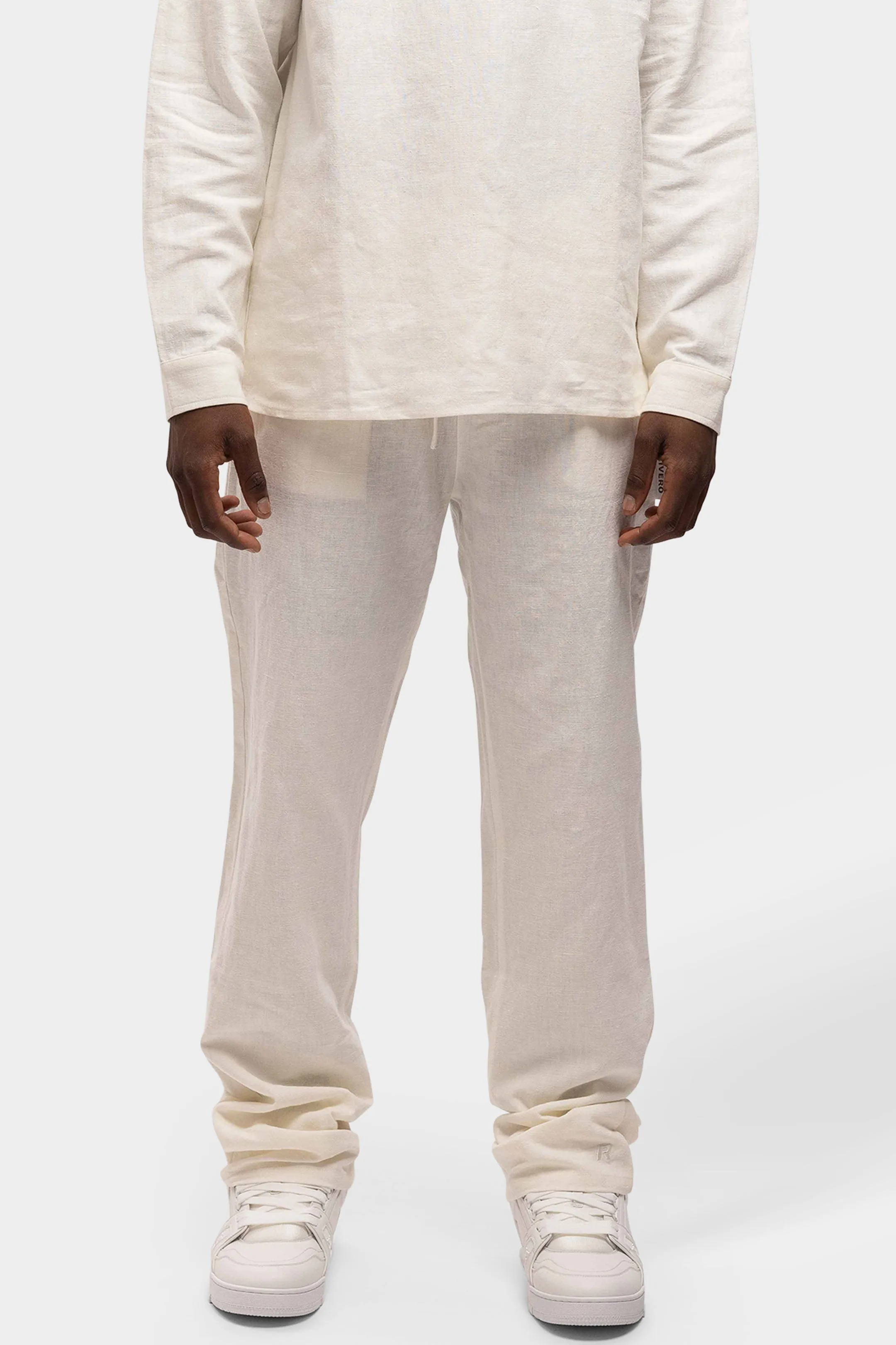 LINEN STRAIGHT LEG PANTS WHITE