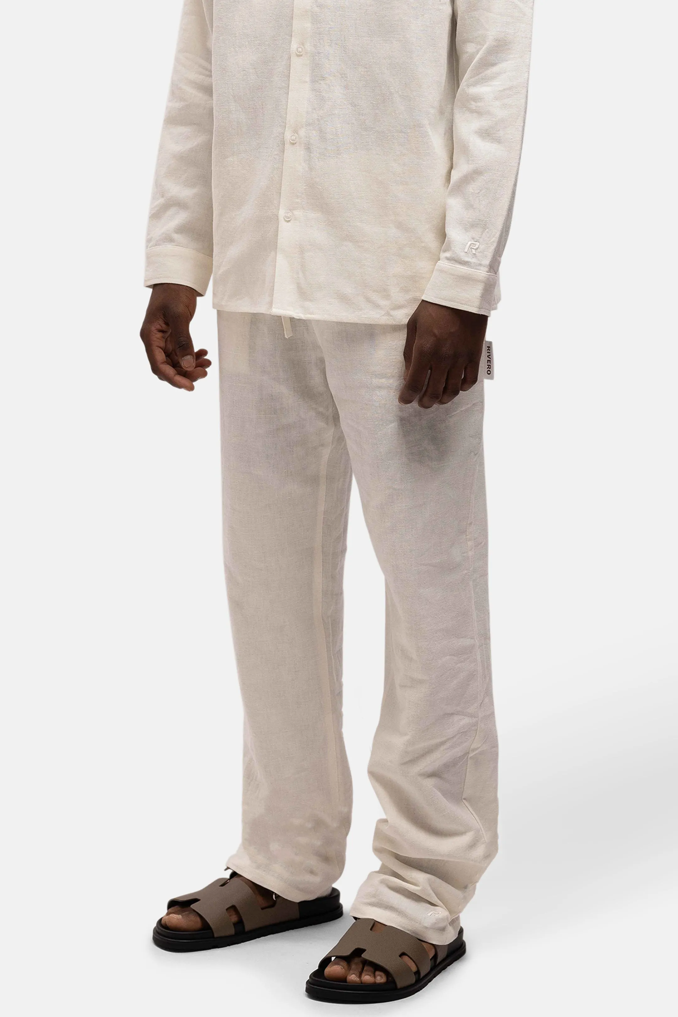 LINEN STRAIGHT LEG PANTS WHITE