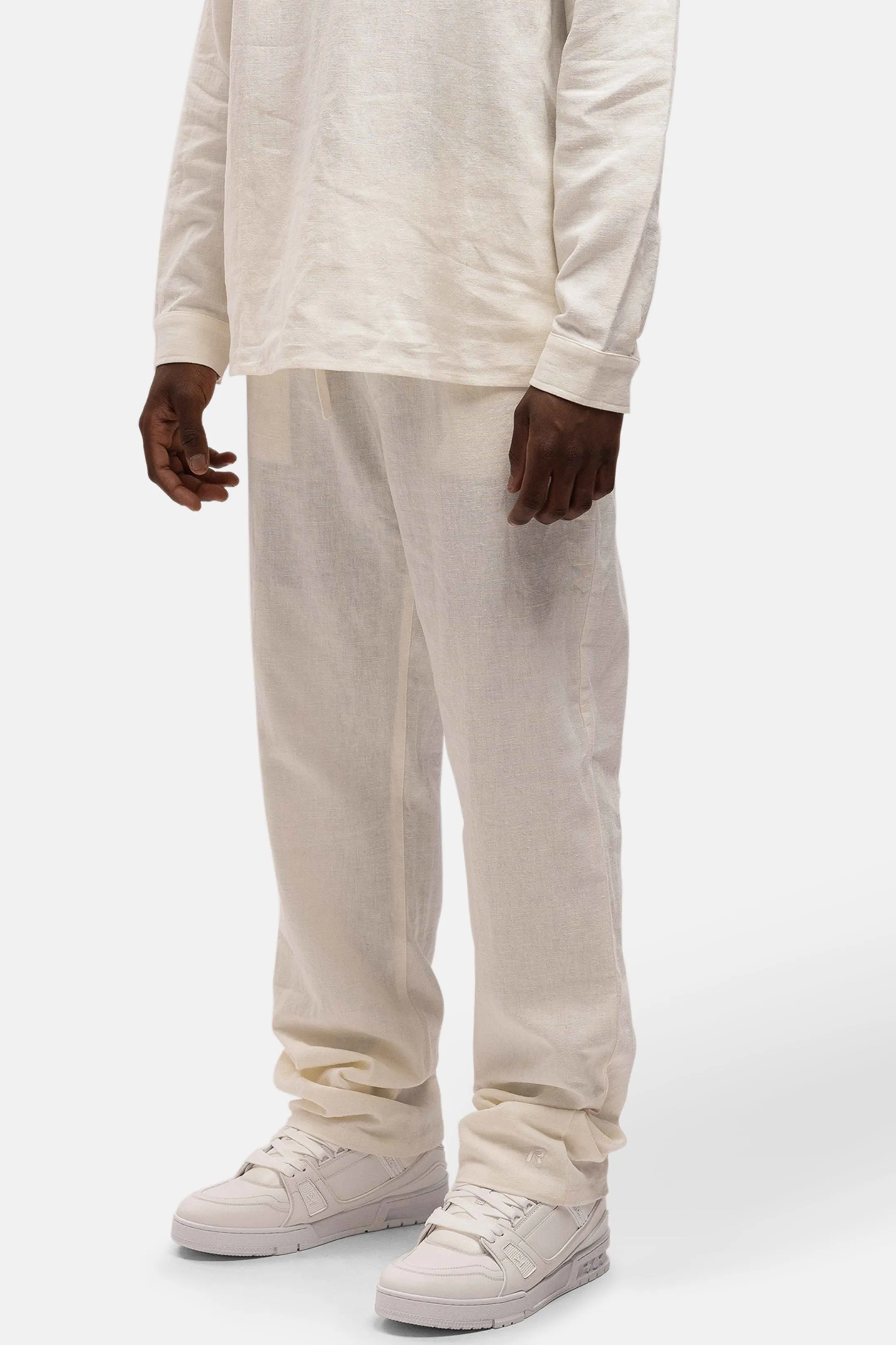LINEN STRAIGHT LEG PANTS WHITE