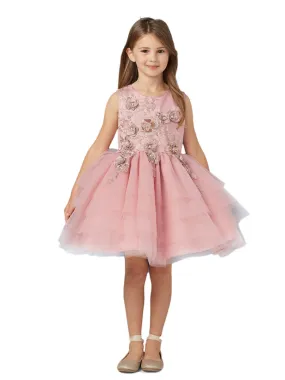 Little Girls Dusty Rose Lace Layered Tulle Pageant Easter Dress 2-6