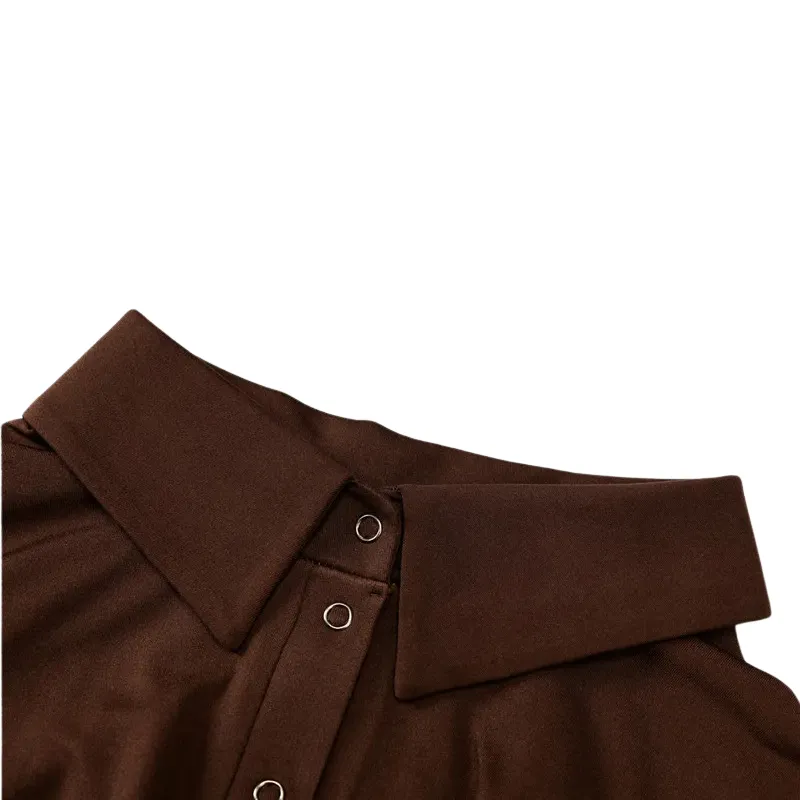 Long Sleeve Buttons Contrast Collar Flare Sleeve Bodysuit