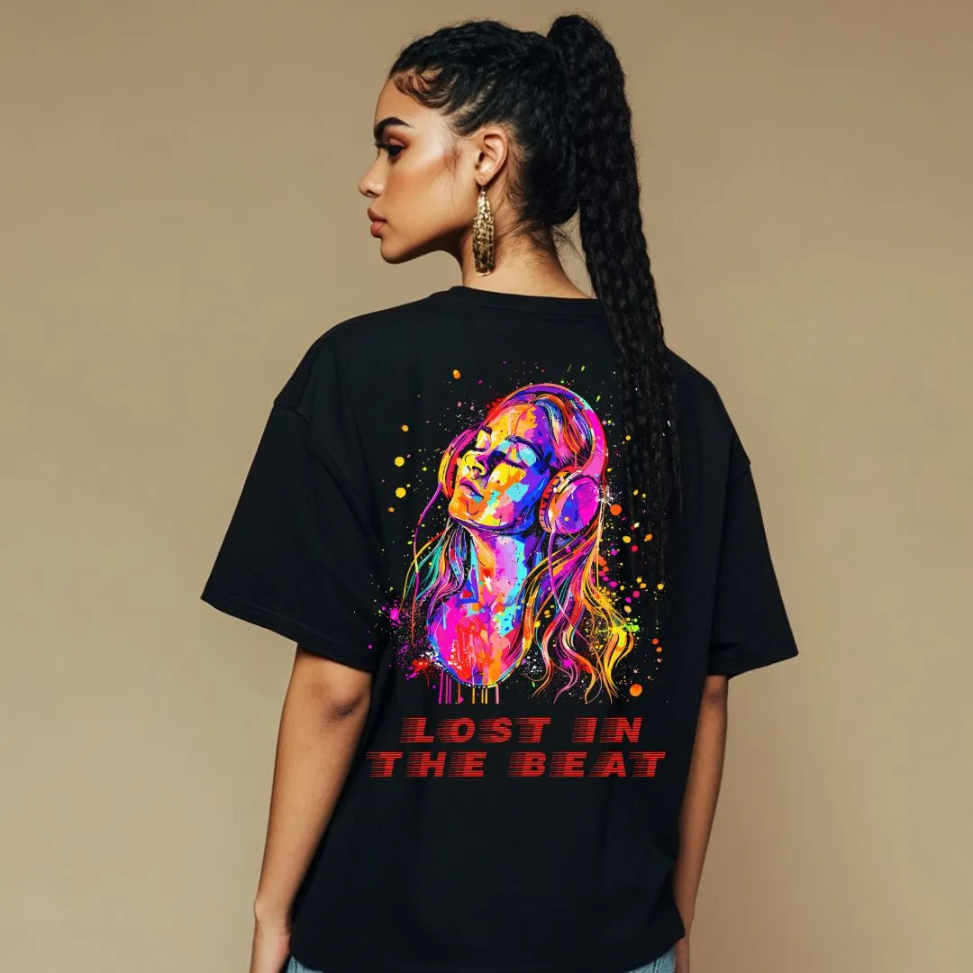 Lost in the Beat Artistic Design Women's Oversized Cotton T-Shirt