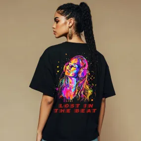 Lost in the Beat Artistic Design Women's Oversized Cotton T-Shirt