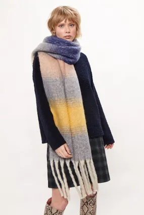 Louche Ciara Cosy Fluffy Striped Tassel Scarf - Grey