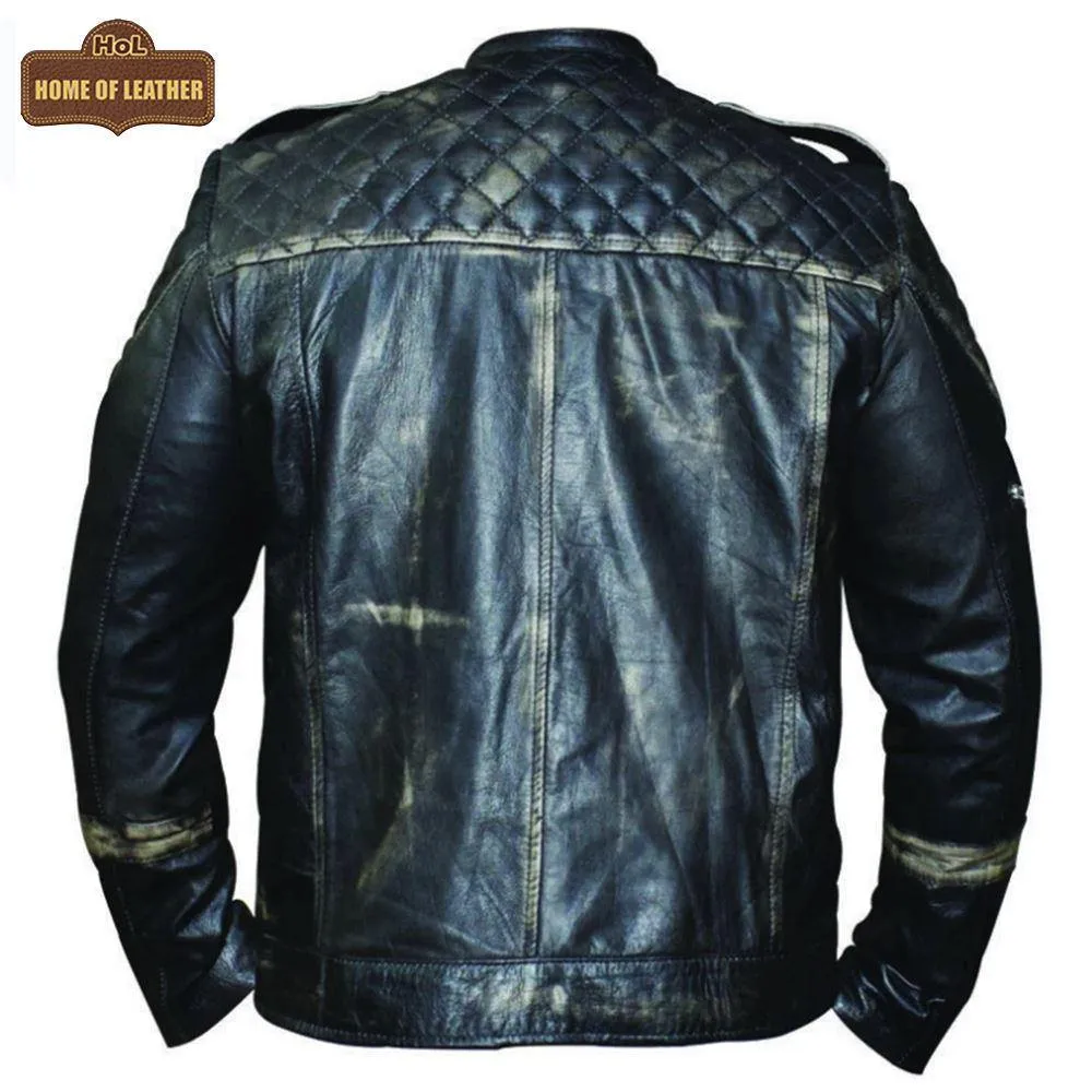 M021 New US Flag Black Vintage Distressed Moto Retro Jacket
