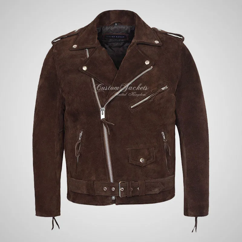 MARLON BRANDO Mens Suede Biker Jacket Suede Leather Jacket