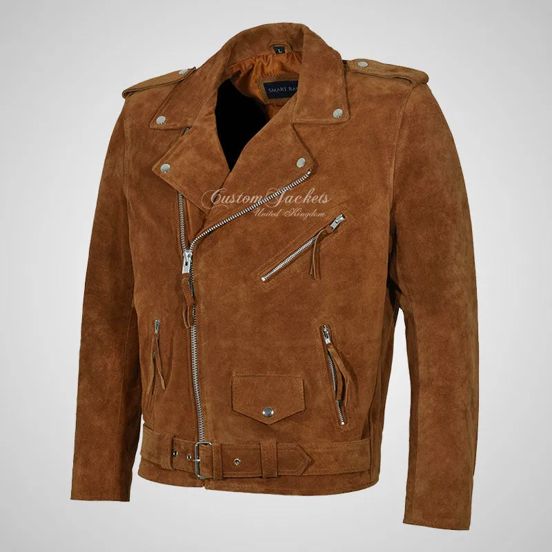 MARLON BRANDO Mens Suede Biker Jacket Suede Leather Jacket