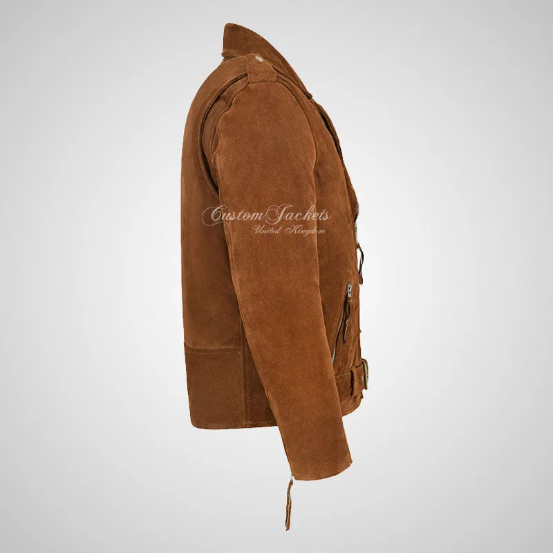 MARLON BRANDO Mens Suede Biker Jacket Suede Leather Jacket