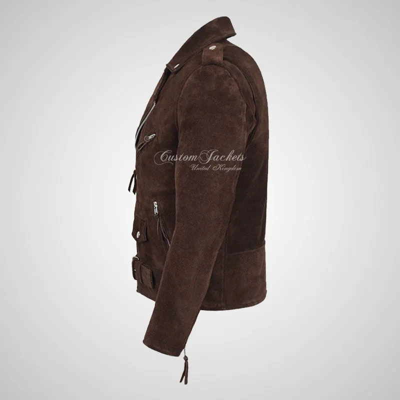MARLON BRANDO Mens Suede Biker Jacket Suede Leather Jacket