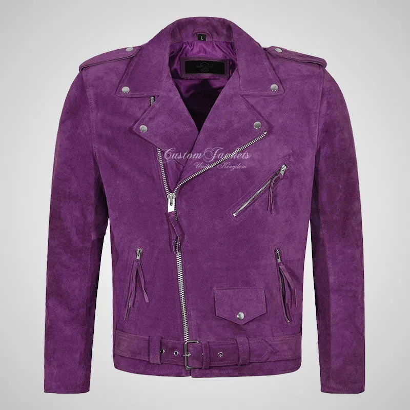 MARLON BRANDO Mens Suede Biker Jacket Suede Leather Jacket
