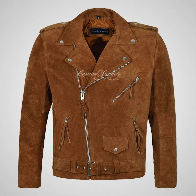 MARLON BRANDO Mens Suede Biker Jacket Suede Leather Jacket