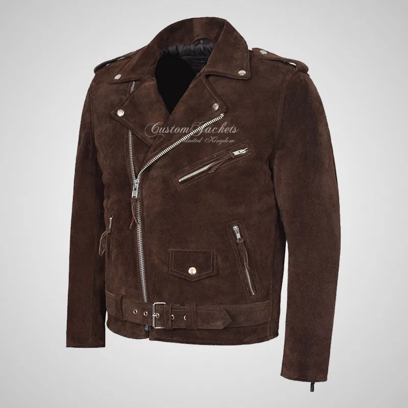 MARLON BRANDO Mens Suede Biker Jacket Suede Leather Jacket
