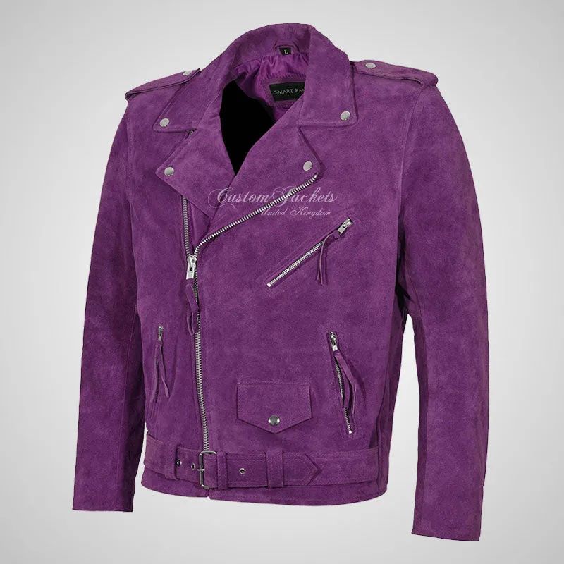MARLON BRANDO Mens Suede Biker Jacket Suede Leather Jacket