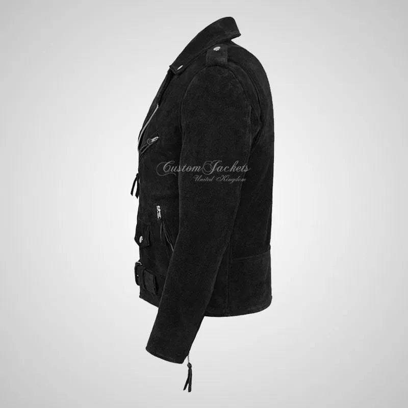 MARLON BRANDO Mens Suede Biker Jacket Suede Leather Jacket