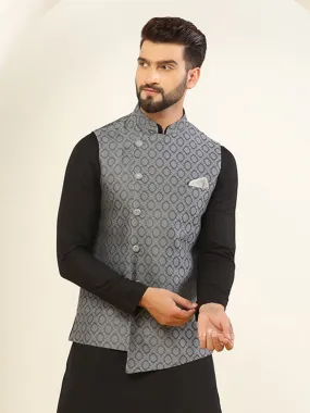 Men Grey Asymmetrical Only Textured Nehru Jacket