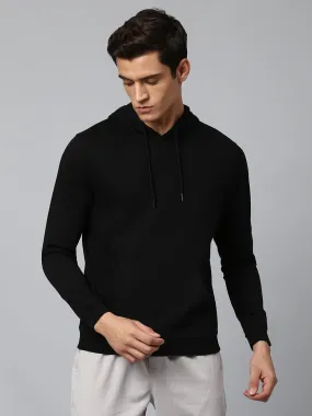 Men's Black Regular Fit Winterwear Hoodie