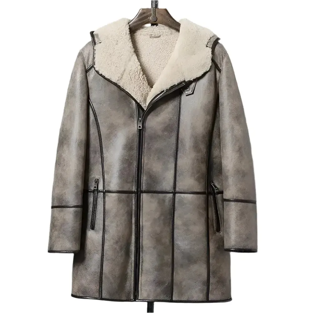 Men's Brown Hooded B7 Shearling Coat Bomber Jacket - Warm & Stylish