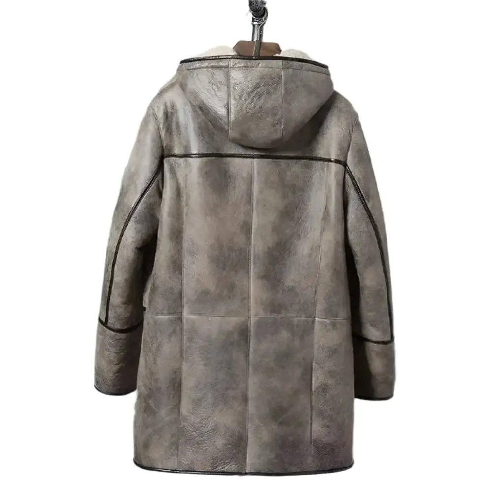 Men's Brown Hooded B7 Shearling Coat Bomber Jacket - Warm & Stylish