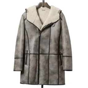 Men's Brown Hooded B7 Shearling Coat Bomber Jacket - Warm & Stylish