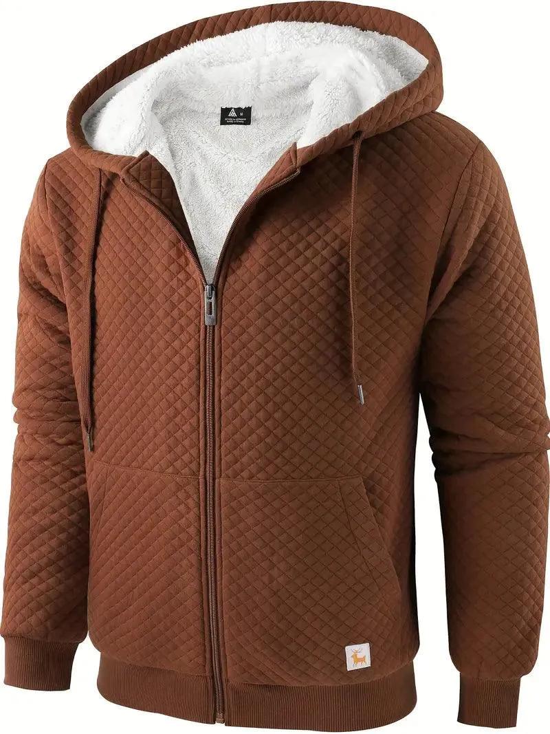 Men's Full Zipper Solid Color Waffle Hoodie-ZPK006395
