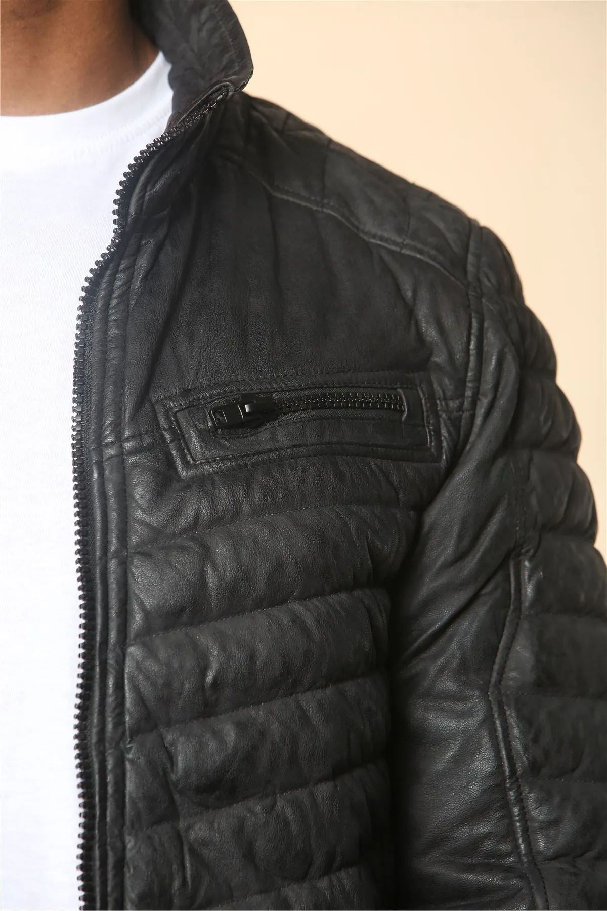 Men's Quilted Puffer Soft Napa Leather Jacket