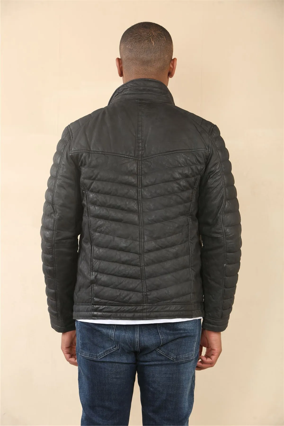 Men's Quilted Puffer Soft Napa Leather Jacket