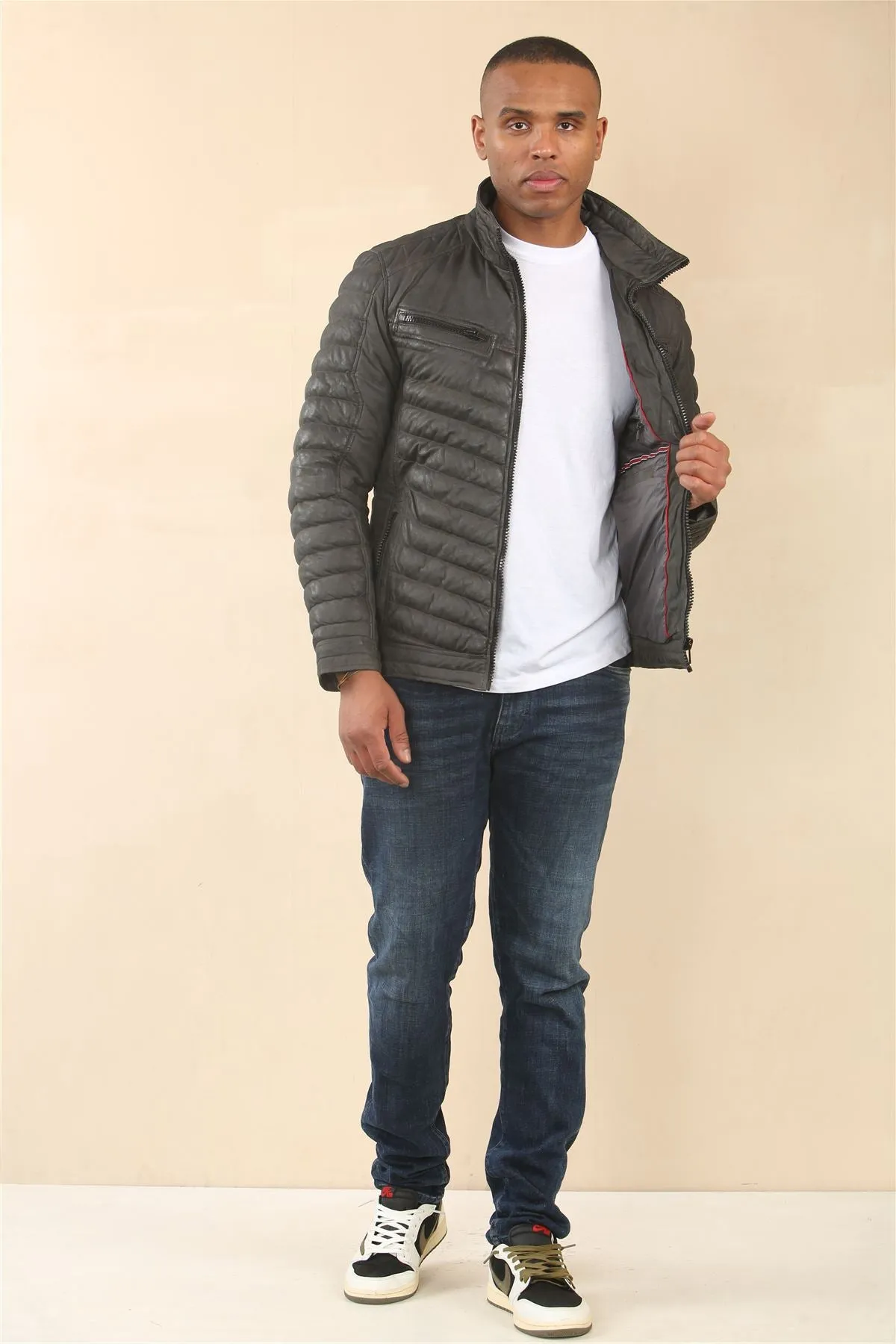 Men's Quilted Puffer Soft Napa Leather Jacket