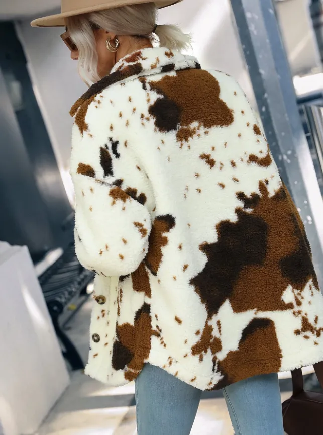 Monogrammed Cow Print Sherpa Jacket