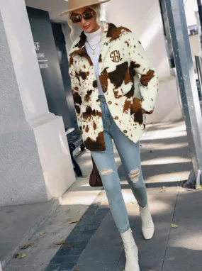 Monogrammed Cow Print Sherpa Jacket