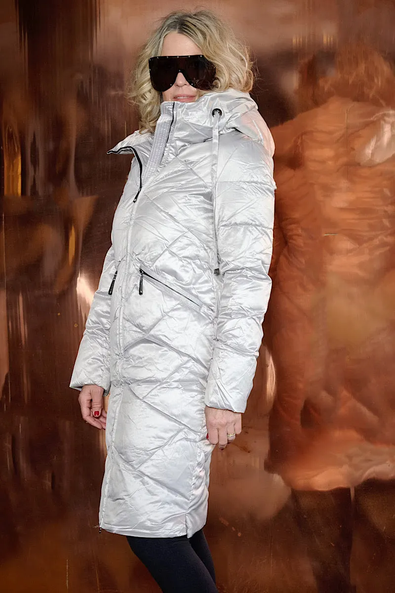 Mottoful Silver Puffer Jacket